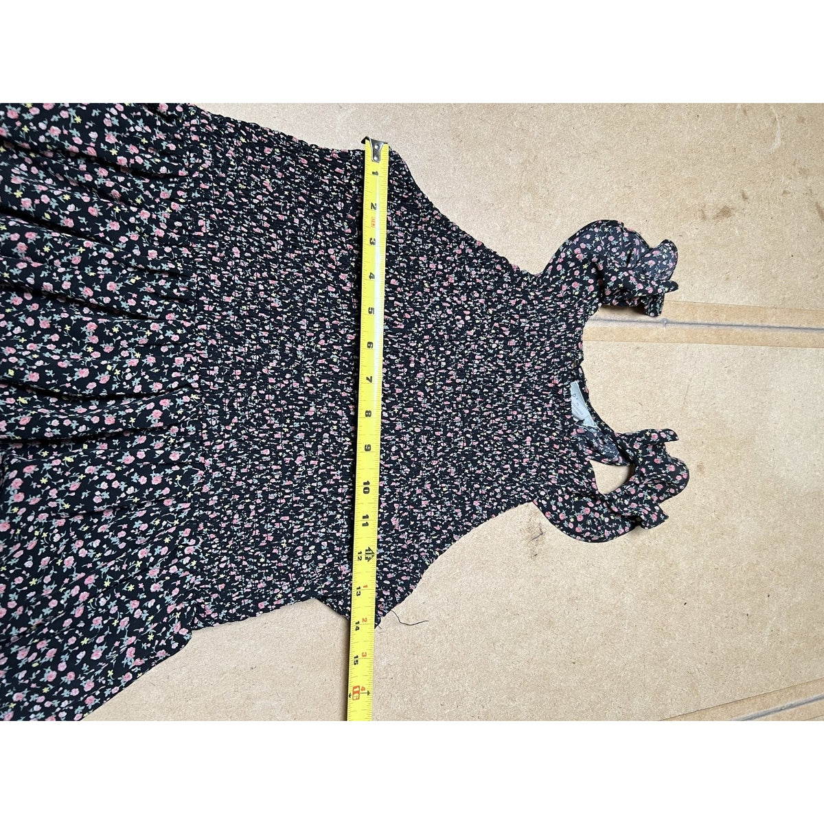 Passport Dress Womens XL Black Floral Midi Smocked High Neck Strappy Casual