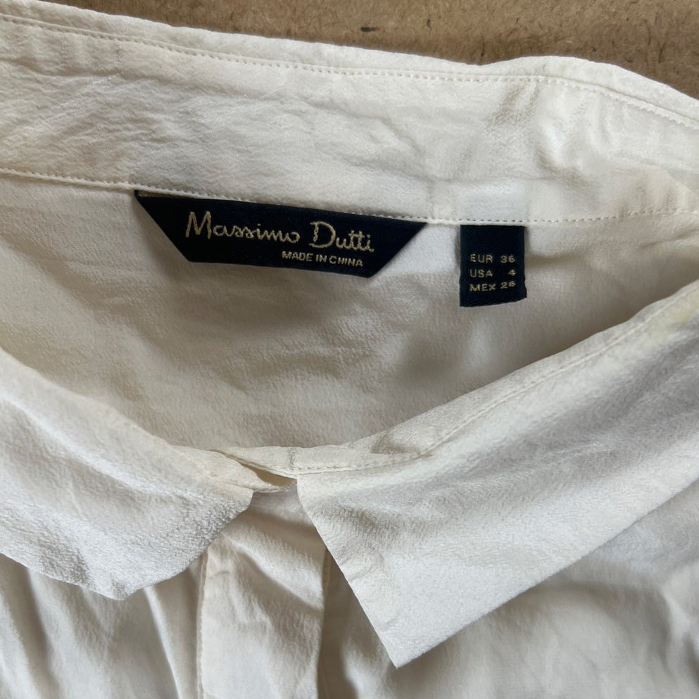 Massimo Dutti White Women Long-Sleeve Button-Up Size 4