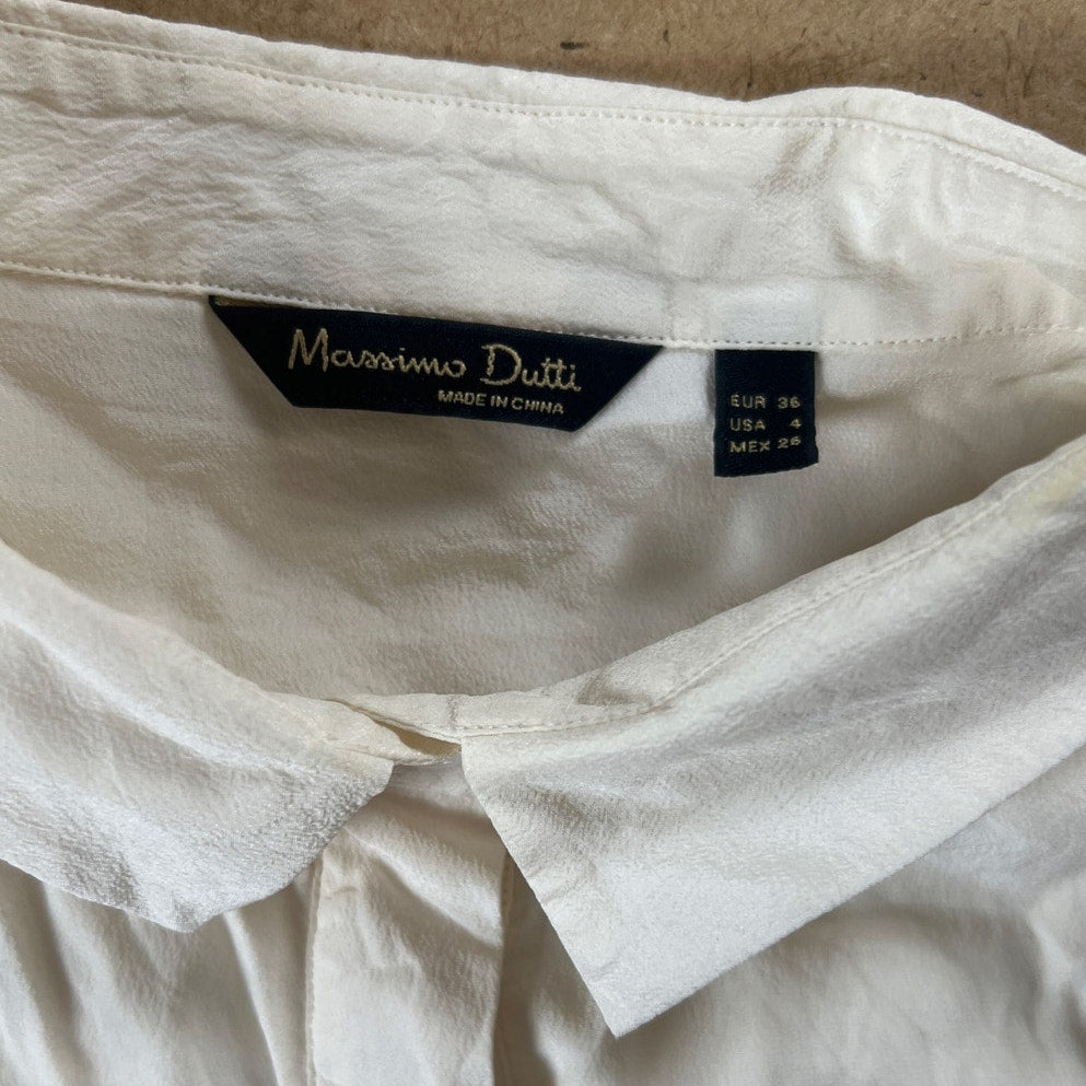 Massimo Dutti White Women Long-Sleeve Button-Up Size 4