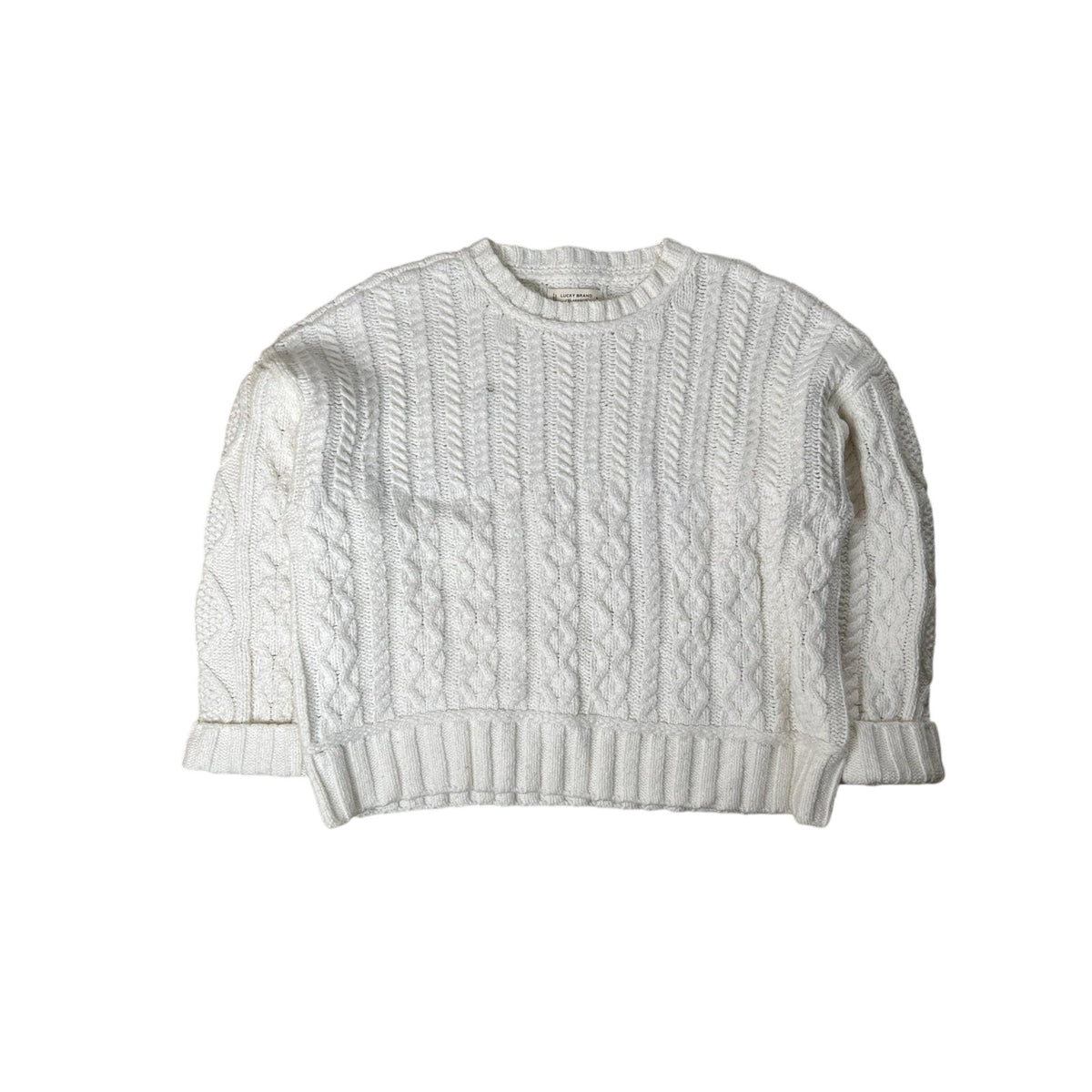 Lucky Brand Sweater Mens XL White Cable Knit Crew Neck Heavyweight Casual