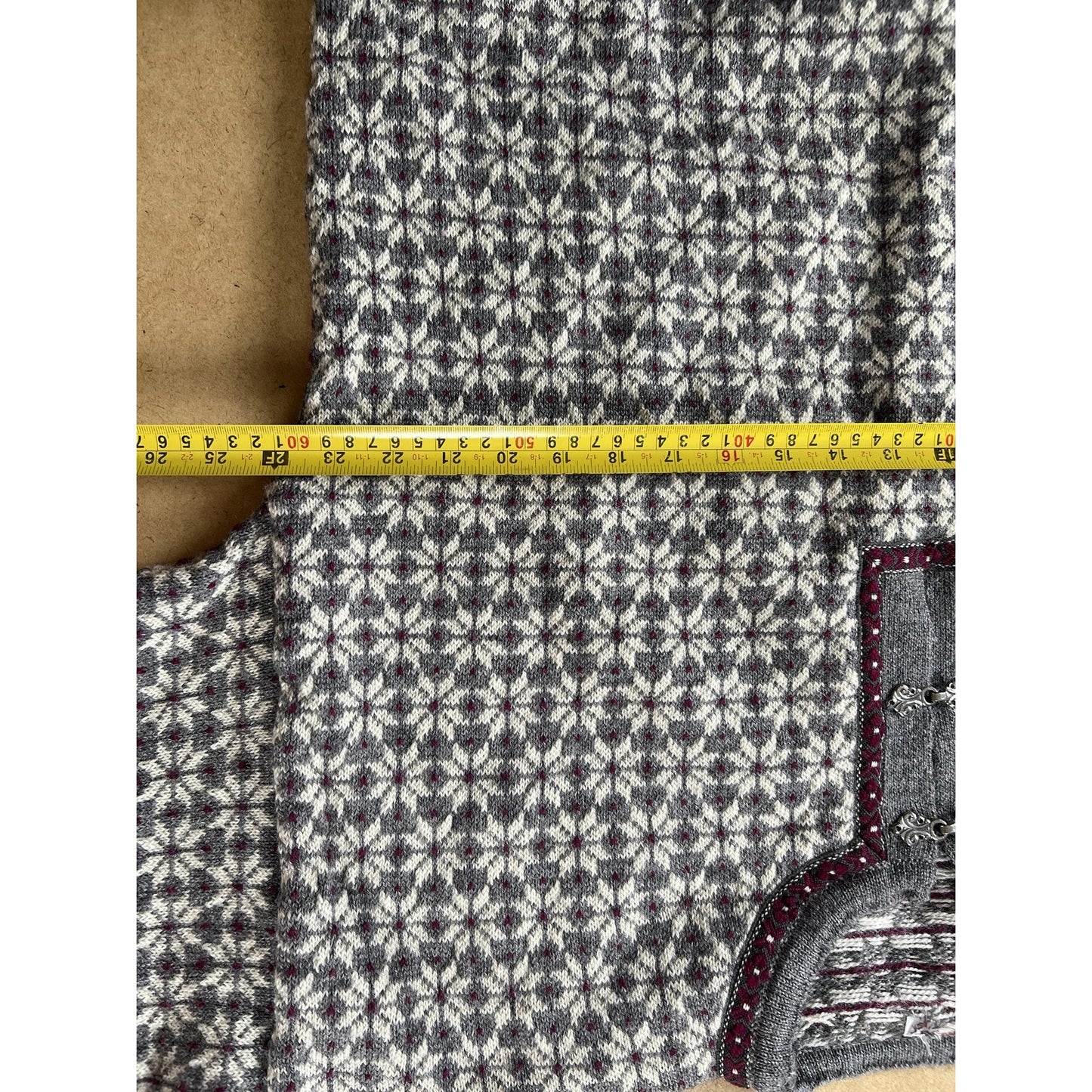 Sweater Mens L Gray Fair Isle Wool Pullover Collarless Button Heavyweight