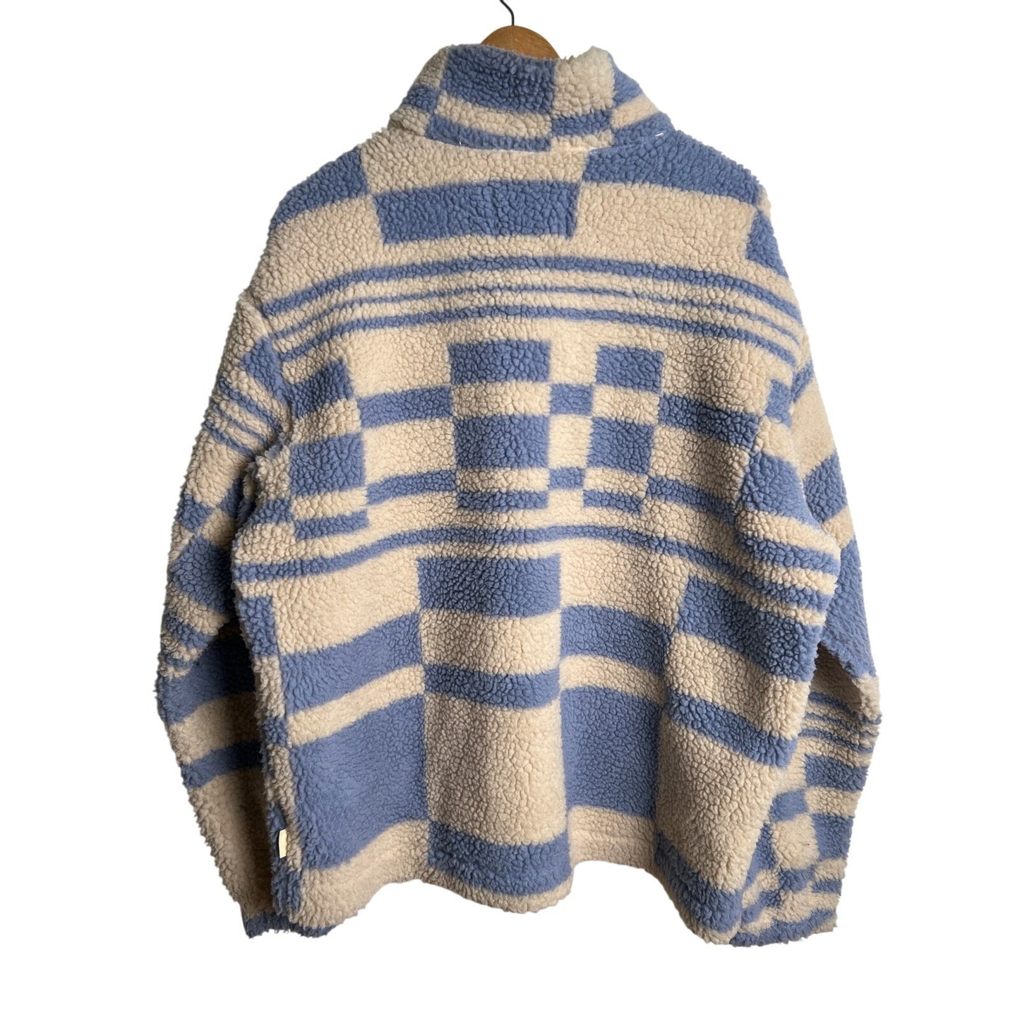 UO Blue and Tan 100% Polyester Sherpa Plush Zip Jacket Size Large