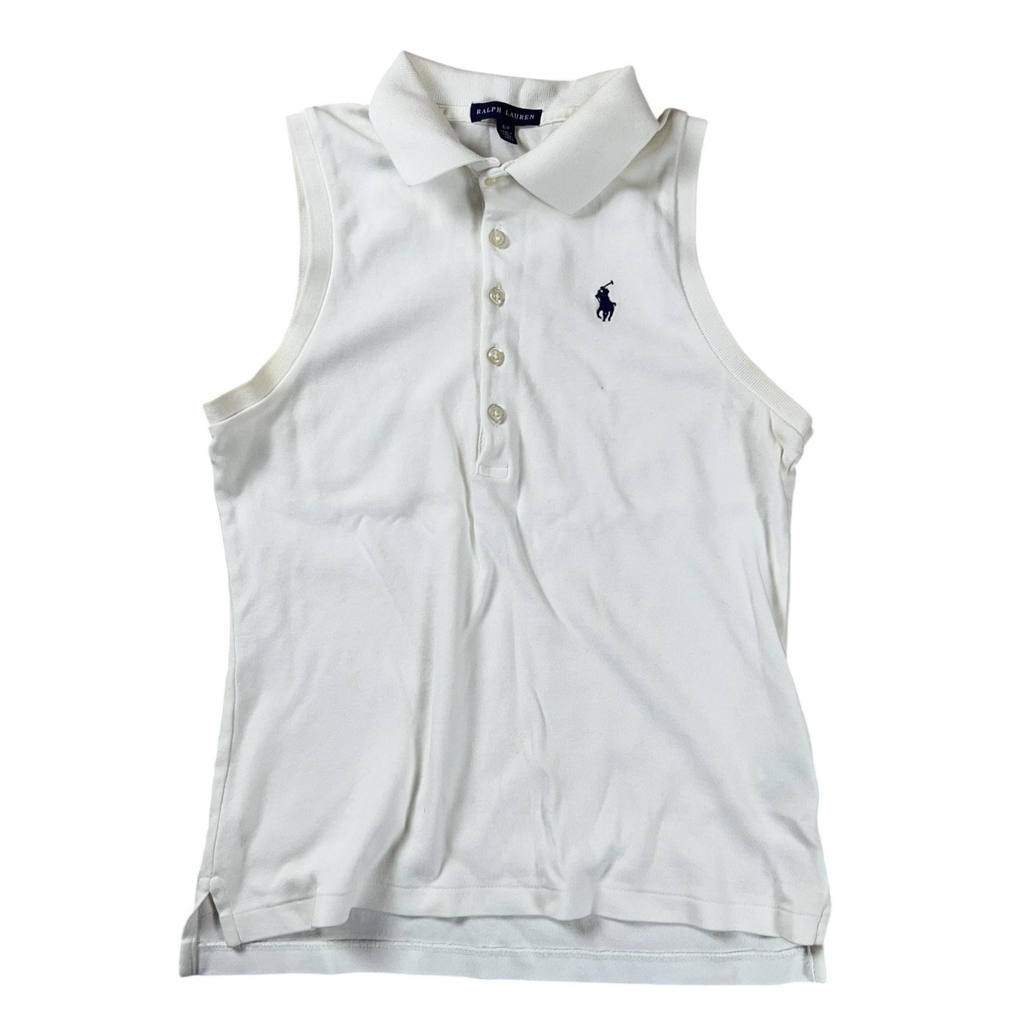 Ralph Lauren Polo Womens S White Sleeveless Collared Button Embroidered Pony