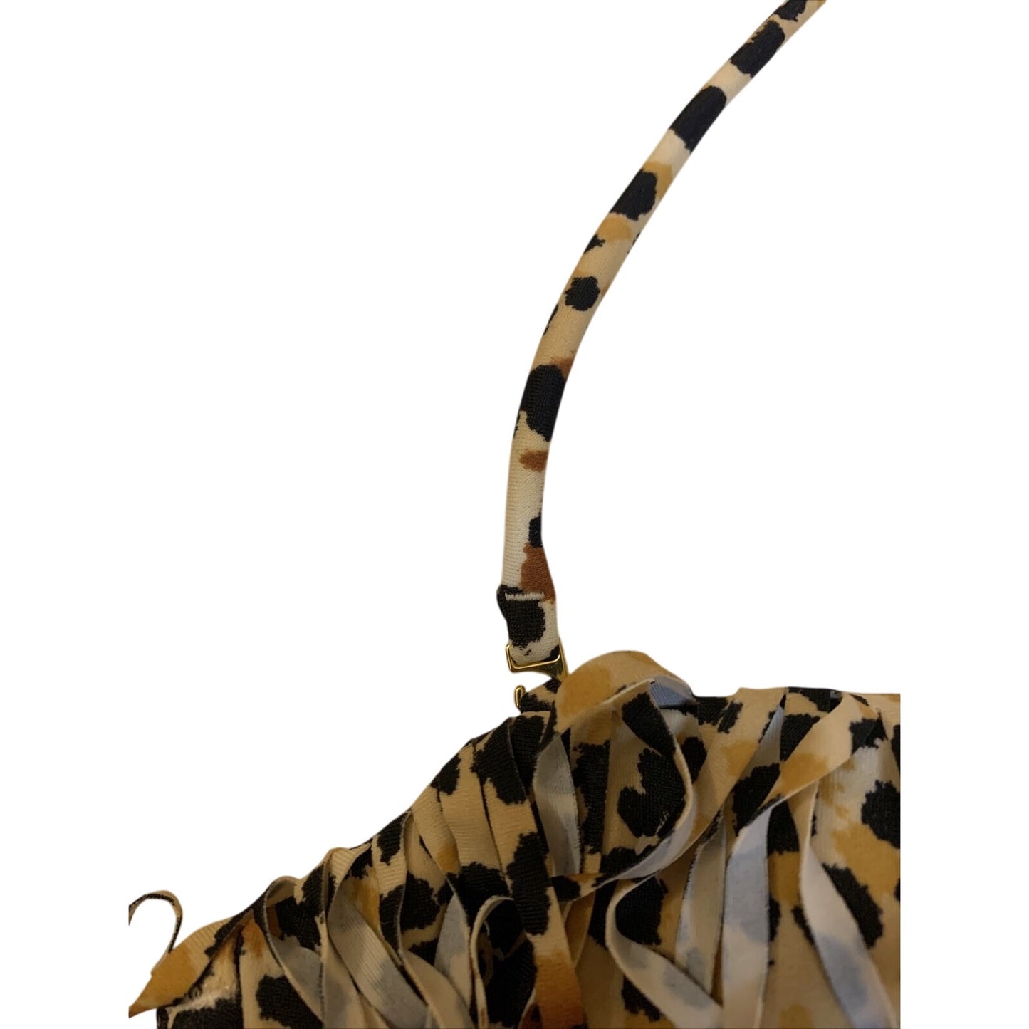 Victoria's Victoria Secret Bikini Top Cheetah Fringe Halter Tie Size Small S EUC