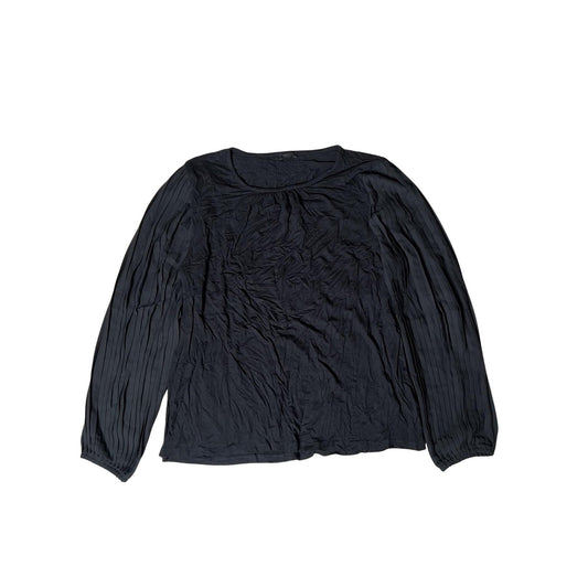 Talbots Blouse Womens XL Black Scoop Neck Jersey Pleated Long Sleeve Relaxed