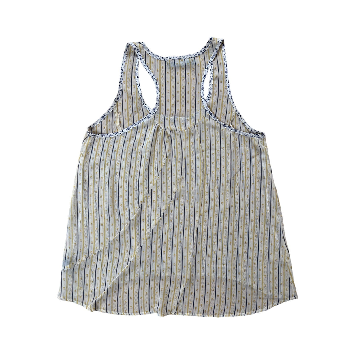 Patterson J. Kincaid Top Sz L Sheer Yellow Floral Print Scoop Neck Sleeveless