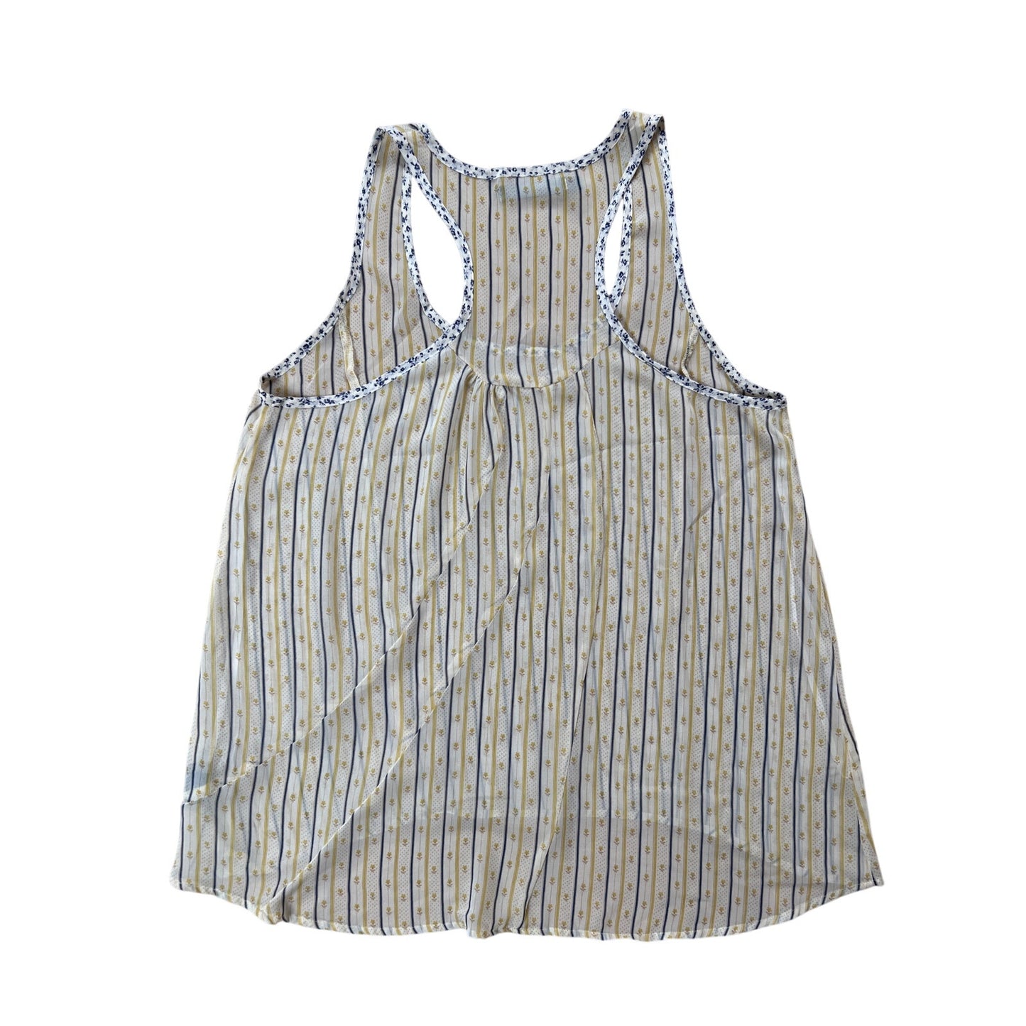 Patterson J. Kincaid Top Sz L Sheer Yellow Floral Print Scoop Neck Sleeveless