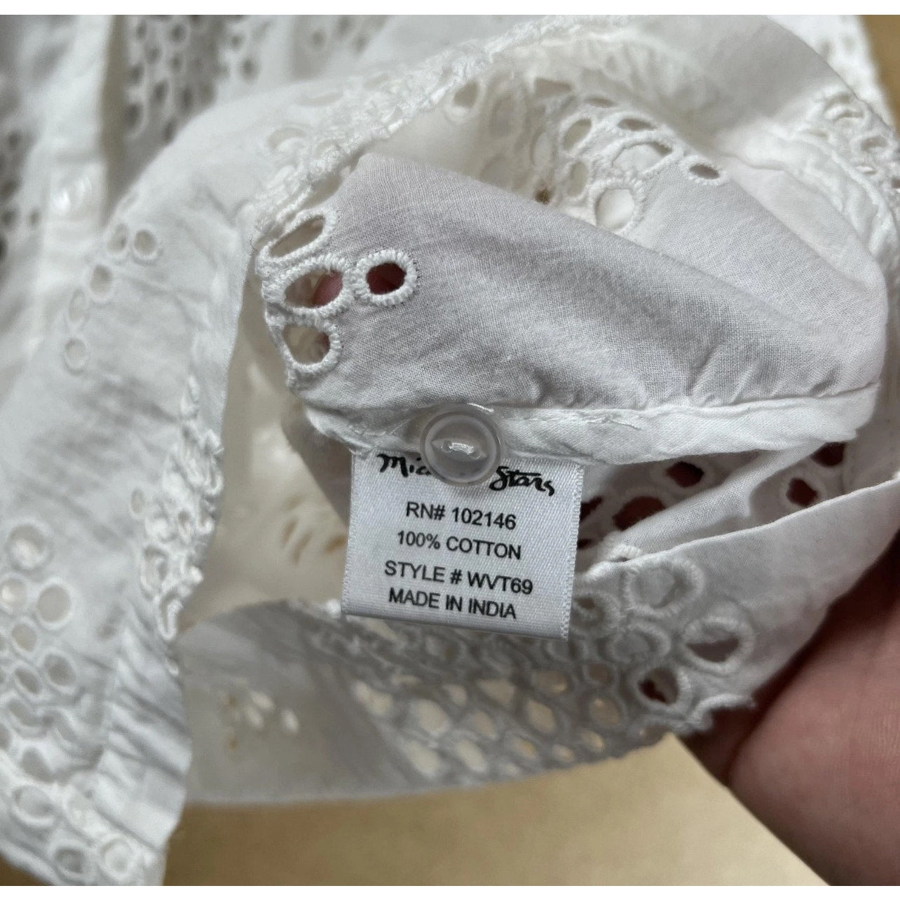 Michael Stars Button Down Womens S White Eyelet Short Sleeve Collared Cotton