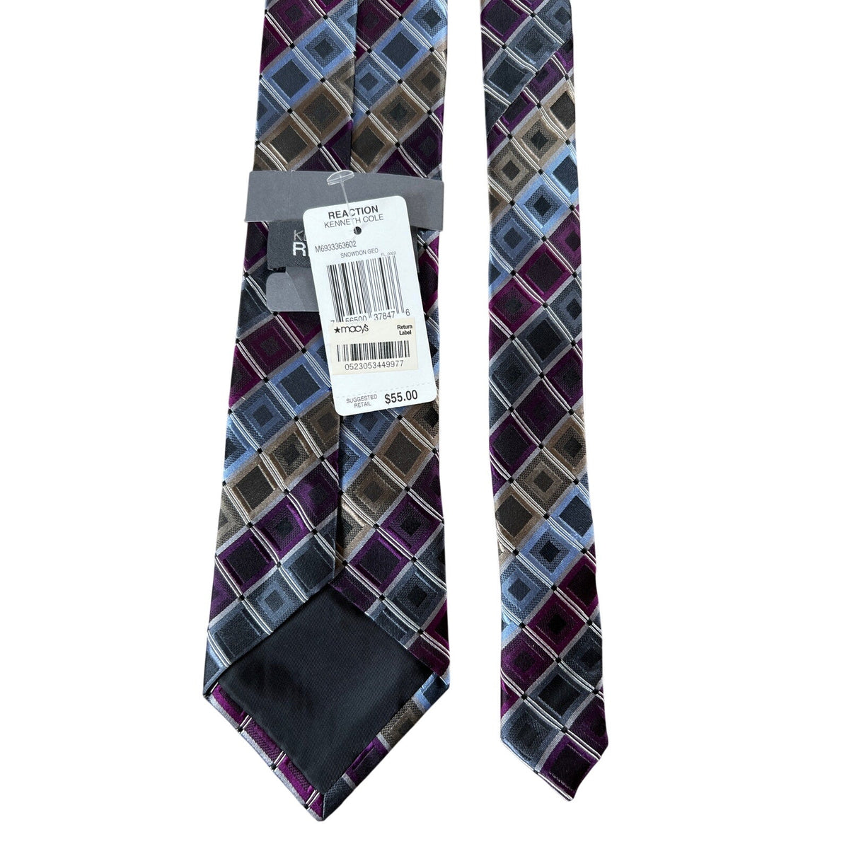 NWT Kenneth Cole Reaction 100% Silk Neck Tie Foxhound Grid Purple