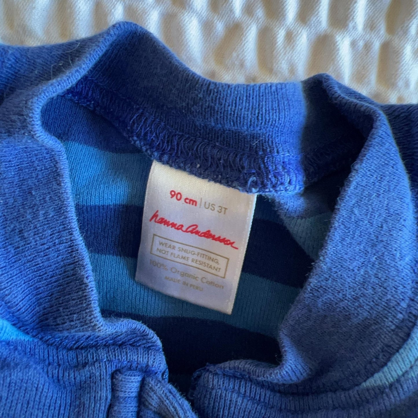Hanna Andersson One Piece Boys 3T Blue Striped Jersey Zip Lightweight Peru