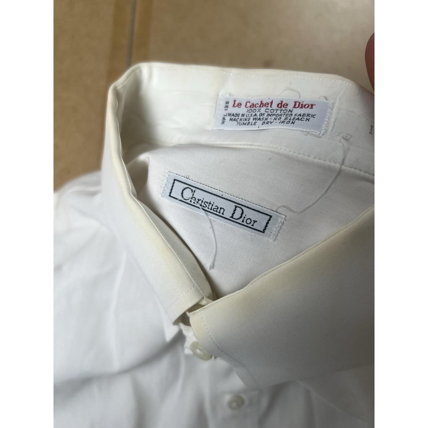 Christian Dior Shirt Mens L White Button-Up Collared Cotton Pocket Easy Care