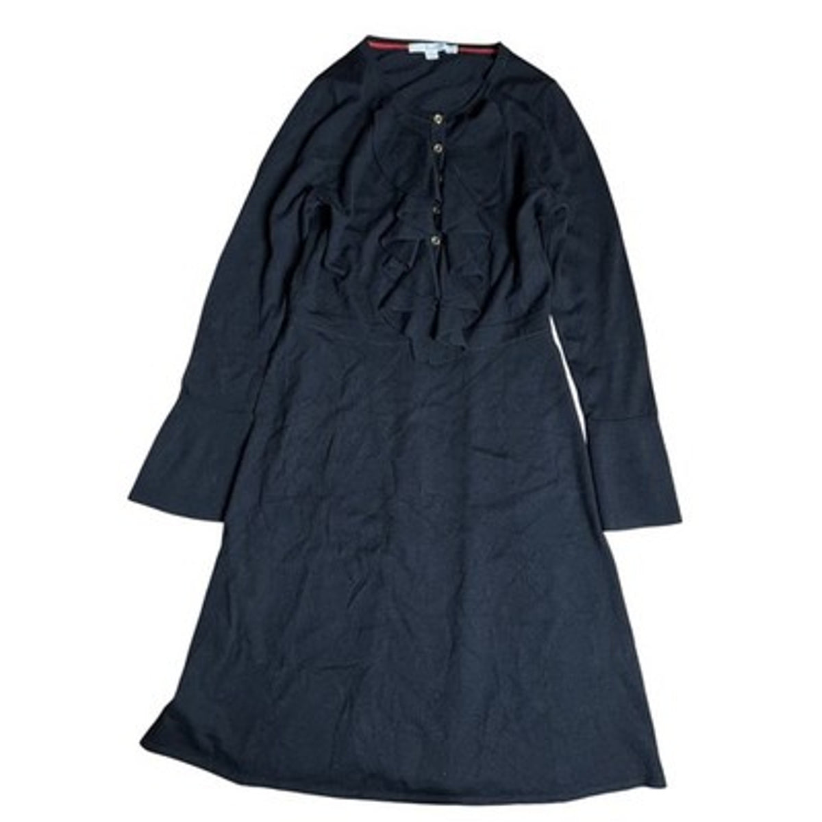 Dress Womens M Black Sweater Dress Fit & Flare Knee Length Bell Sleeve Ruffle