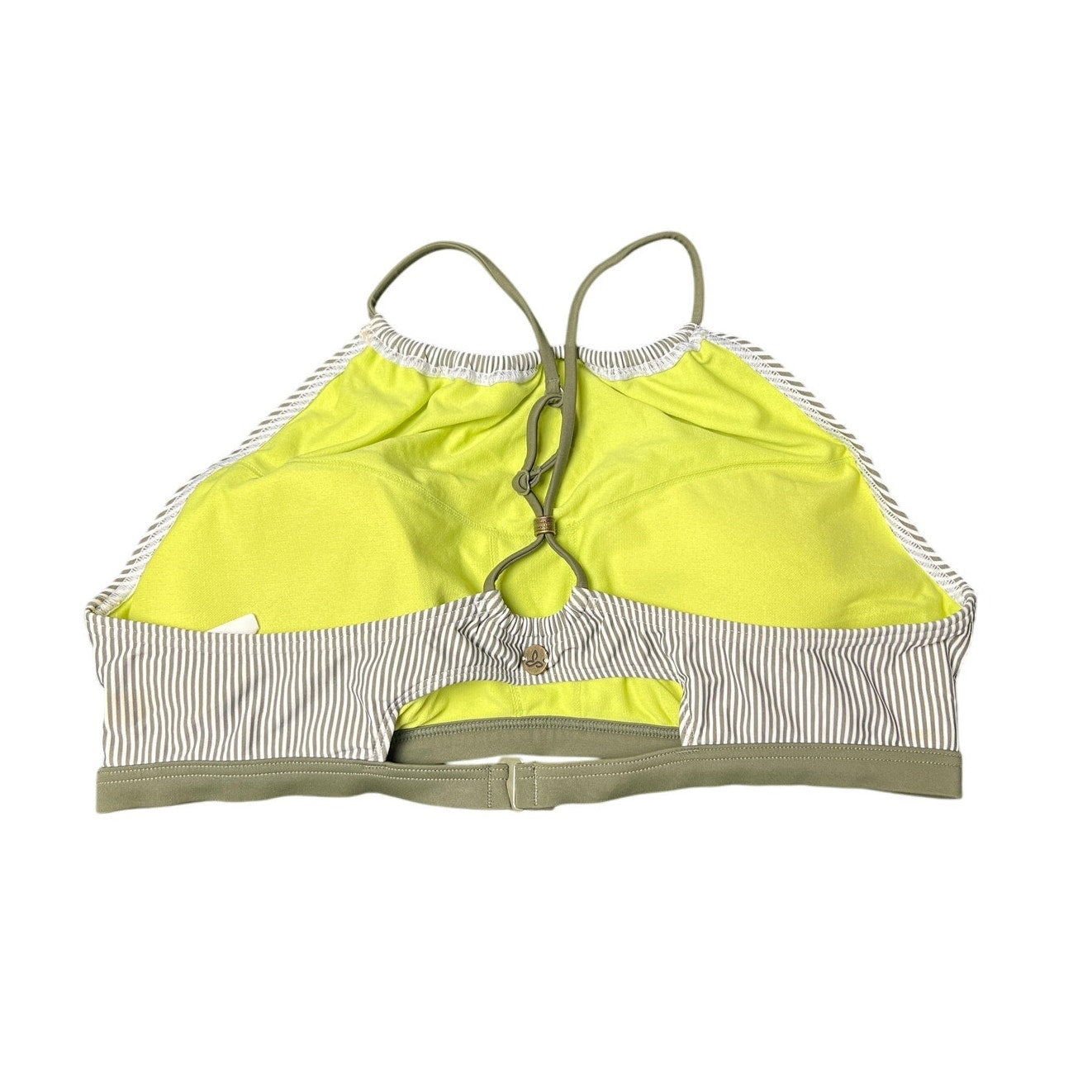 Prana Large XL Bikini Top Brina Halter Green Stripe Pad Swim Suit