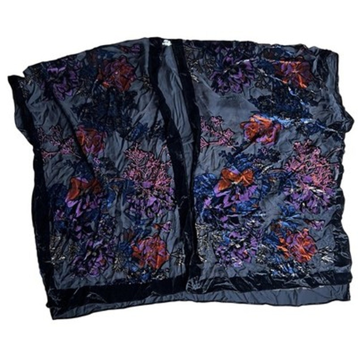 Michael Stars Cardigan Womens L Black Floral Velvet Sheer Open Embroidered