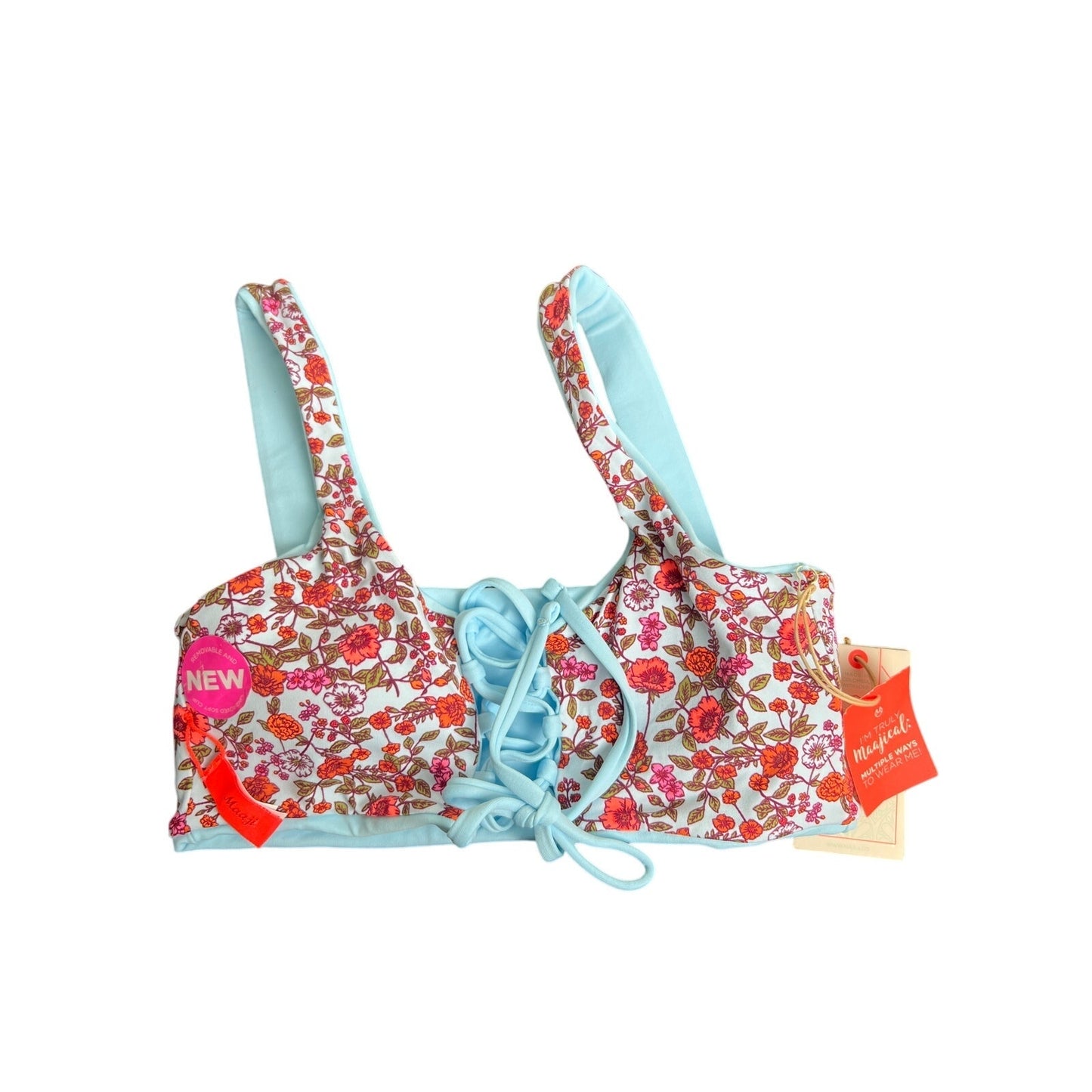 NWT Maaji Sky Blue Floral Bikini Top Size M