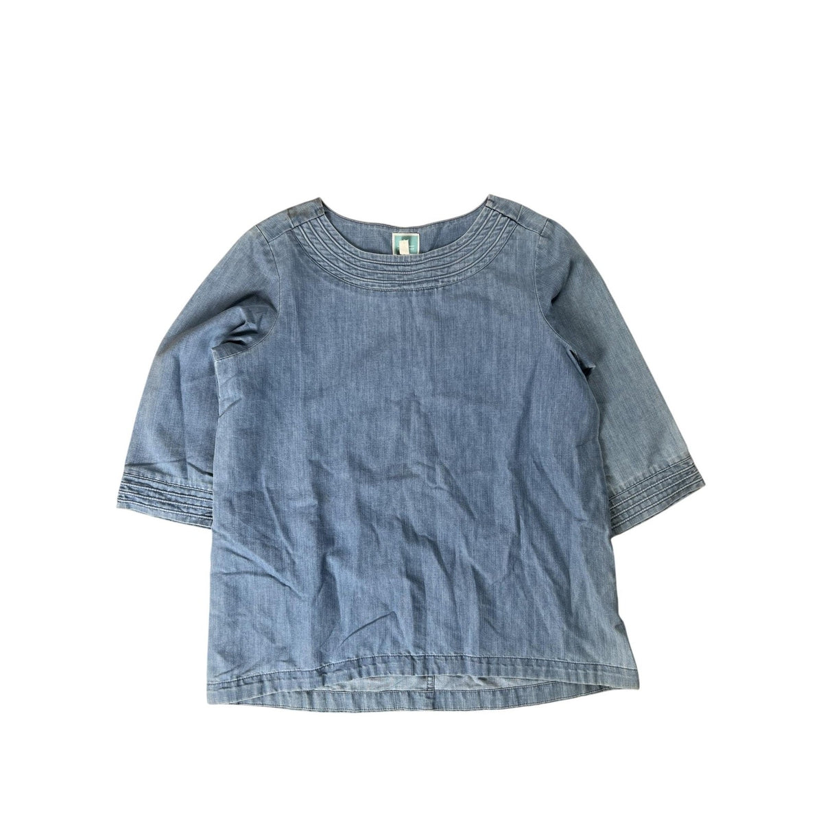 Martha Stewart Everyday Blouse Womens M Blue Tunic Chambray Pleated Casual