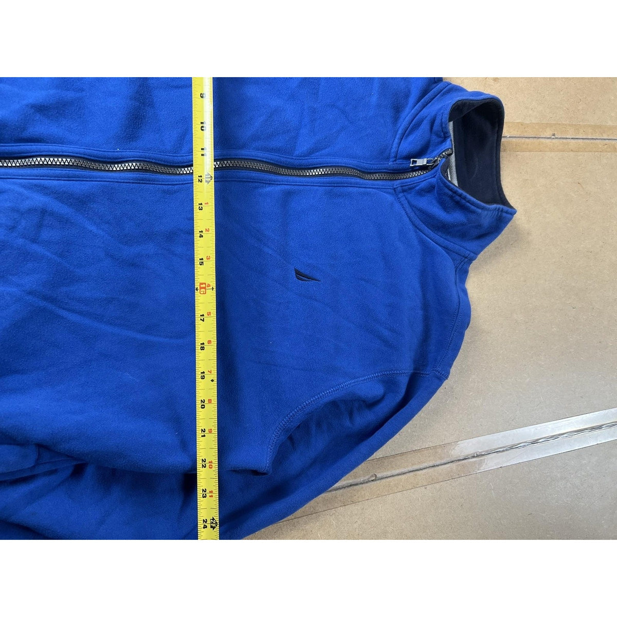 Nautica Sweater Mens XL Blue Full Zip Mock Neck Fleece Pockets Logo Casual
