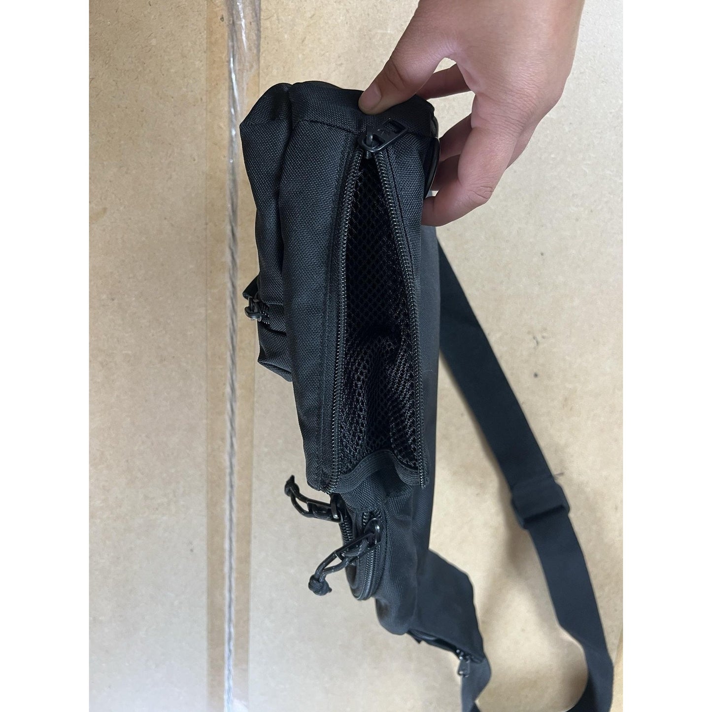 Adidas Sling Bag Unisex Small Black Polyester Gray Lined Zip Adjustable