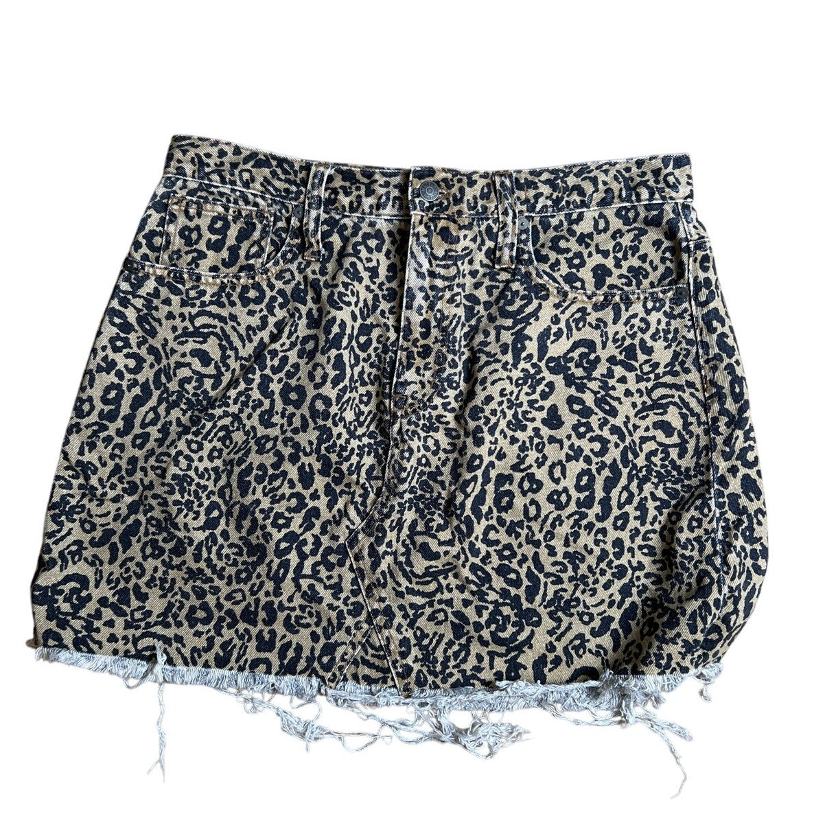 Madewell Rigid Denim A-Line Mini Skirt in Leopard Print Size 32