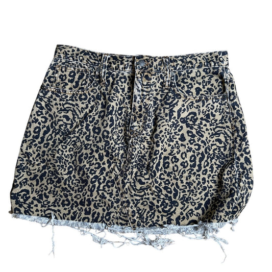 Madewell Rigid Denim A-Line Mini Skirt in Leopard Print Size 32
