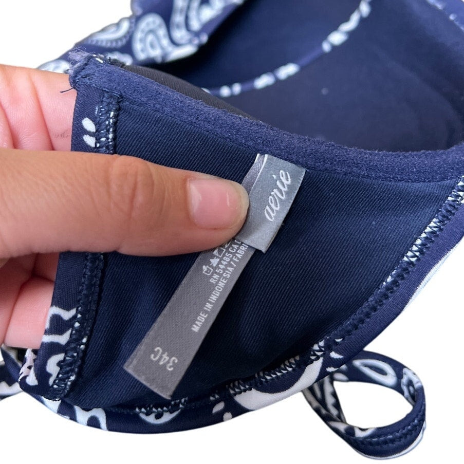 Aerie 34C Blue Front Close Racerback Bikini Top