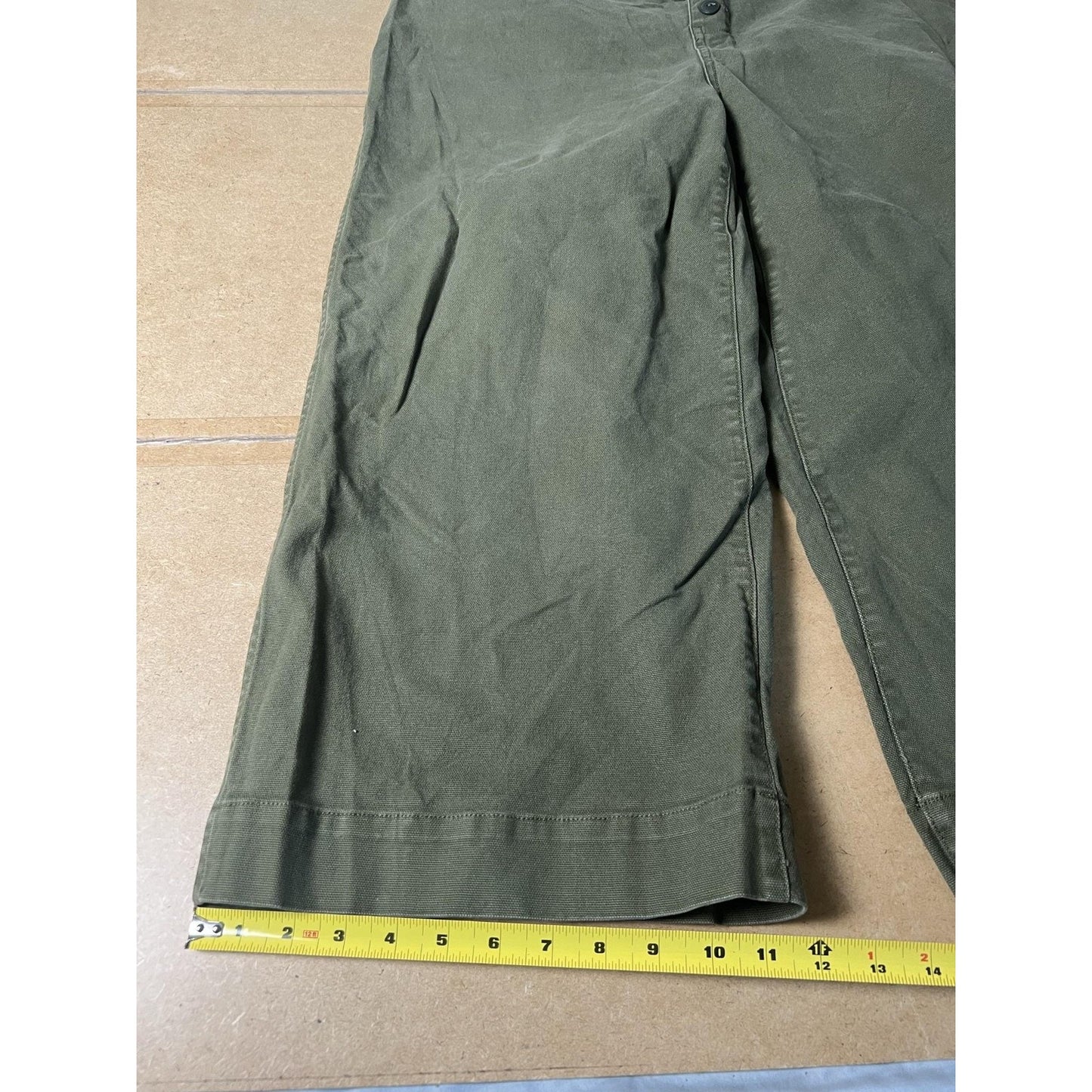 Madewell Pants Womens 33 Green Cropped Wide-Leg Twill Pockets Stretch Button-Fly