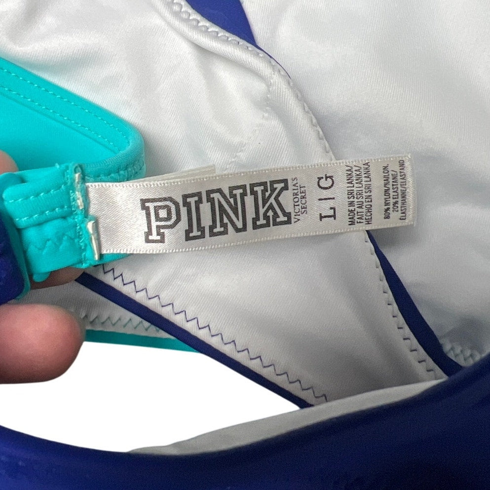 Pink Victoria Secret Block Wrap Size Large Women Top Bikini Tie Blue