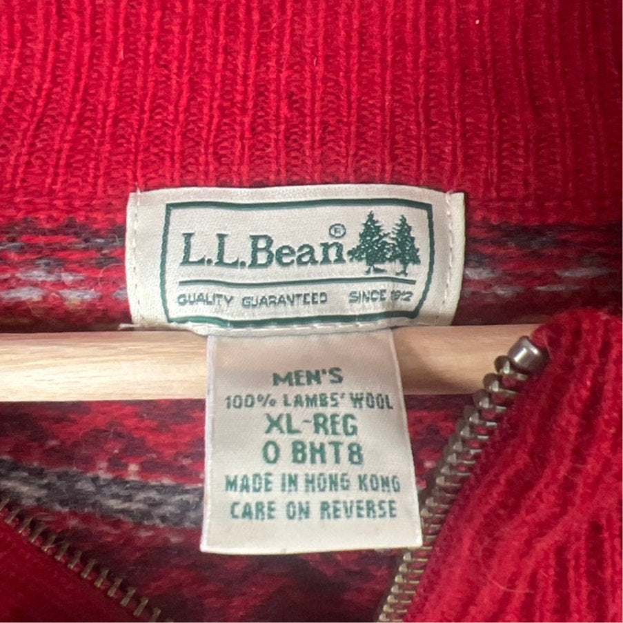 LL Bean Sweater Mens XL Reg Fair Isle Nordic 100% Lambswool Quarter Zip