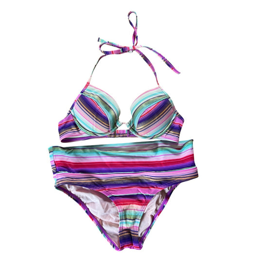 Victoria Secret Striped Bikini Swim Top Womens Medium Halter Padded Swimwear
