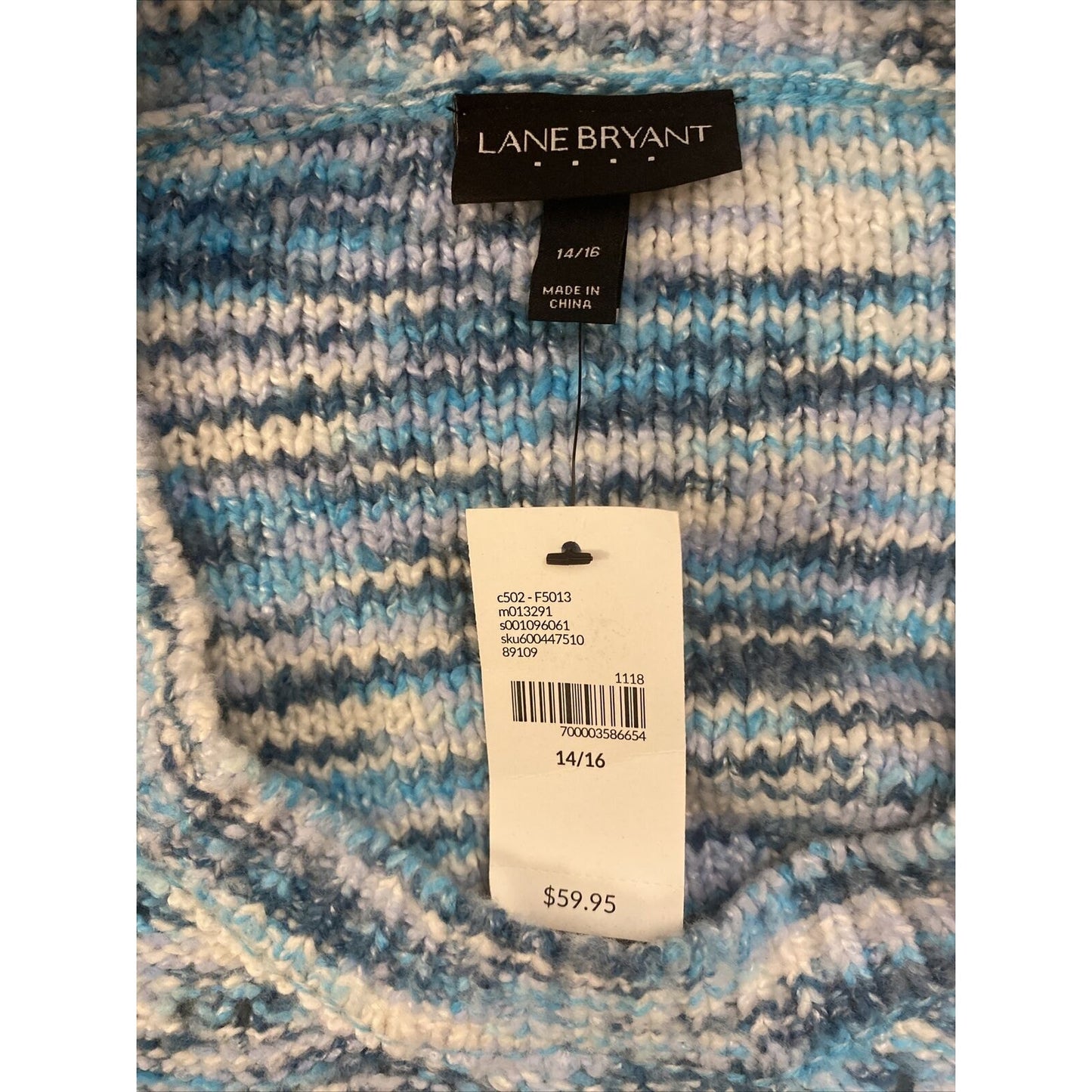 Lane Bryant Blue, White, Aqua Woven Sweater Size 14/16 - NWT $59