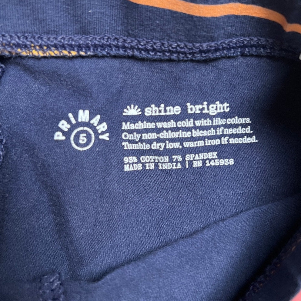 Primary Girl Set Navy Blue And Rainbow Stripes Leggings Size 5