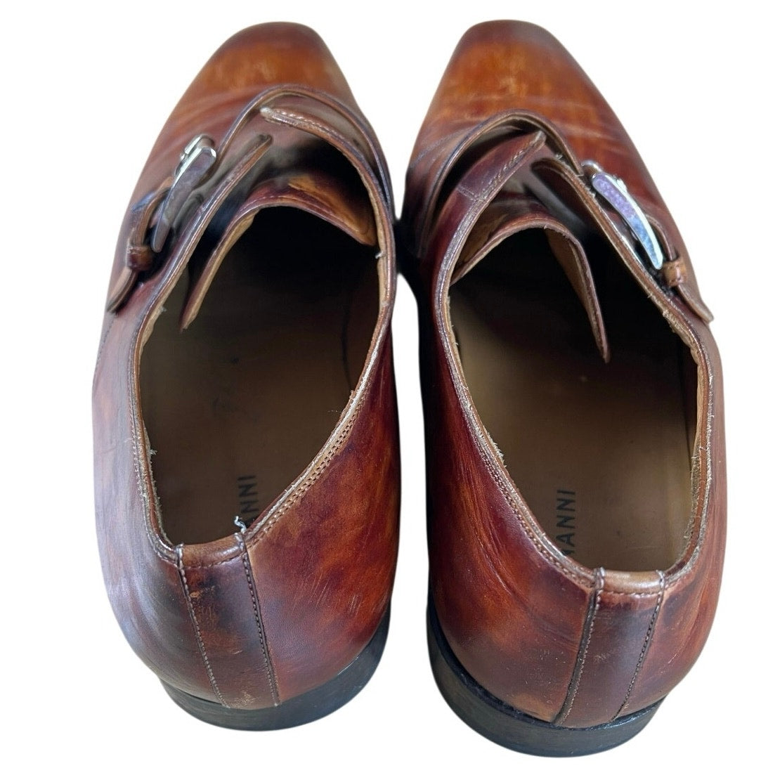 Magnanni Shoes Mens Size 11.5 Brown Monk Strap Leather Buckle Dress Square Toe