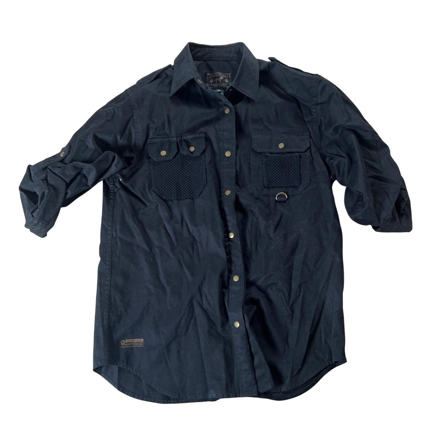 Ralph Lauren Womens Shirt Medium Black 100% Cotton Utility Mesh Pocket D-Ring