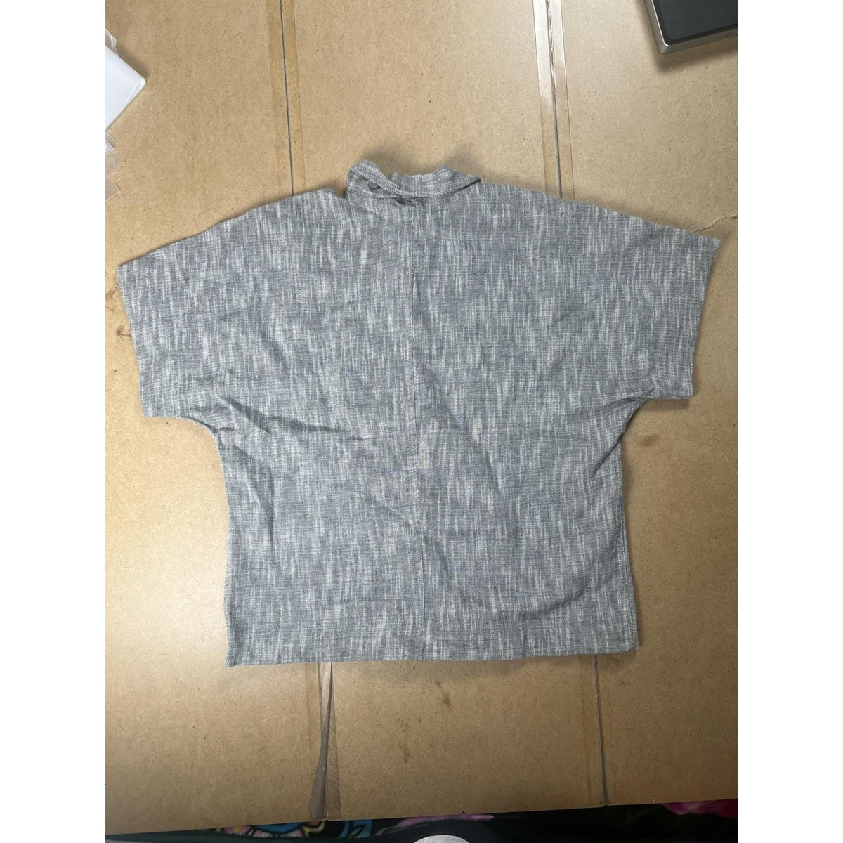EILEEN FISHER Blouse Womens S Petites Gray Kimono Linen Pocket Collared Relaxed