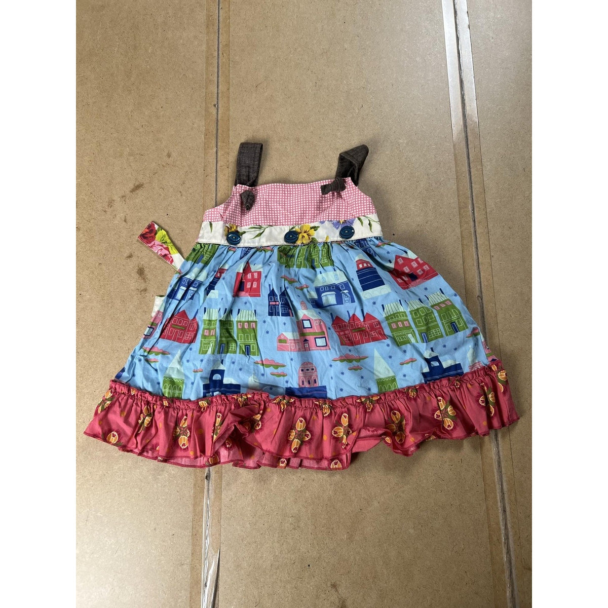 Matilda Jane Dress Girls 2T Blue Patchwork Sundress Square Neck Straps Ruffle