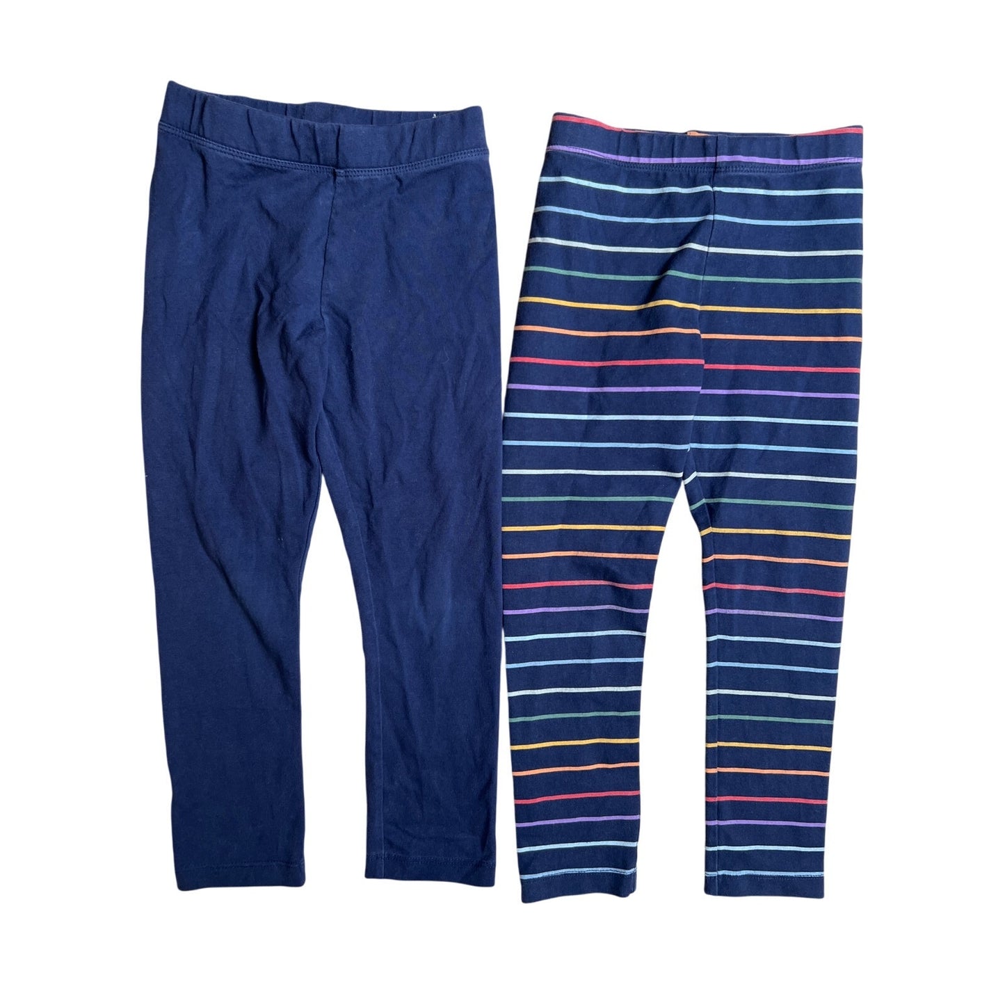 Primary Girl Set Navy Blue And Rainbow Stripes Leggings Size 5