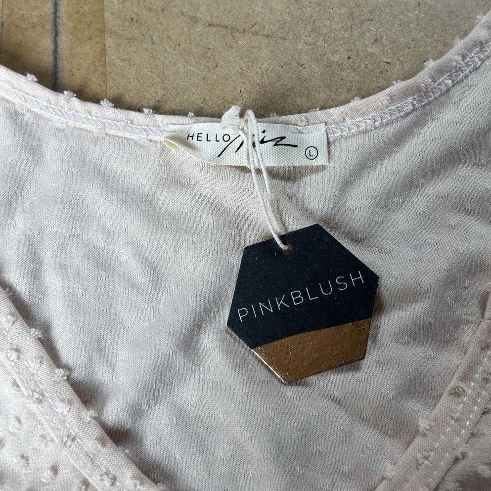 PinkBlush Blouse Womens L Pink V-Neck Short Sleeve Jersey Ruffle Polka Dot