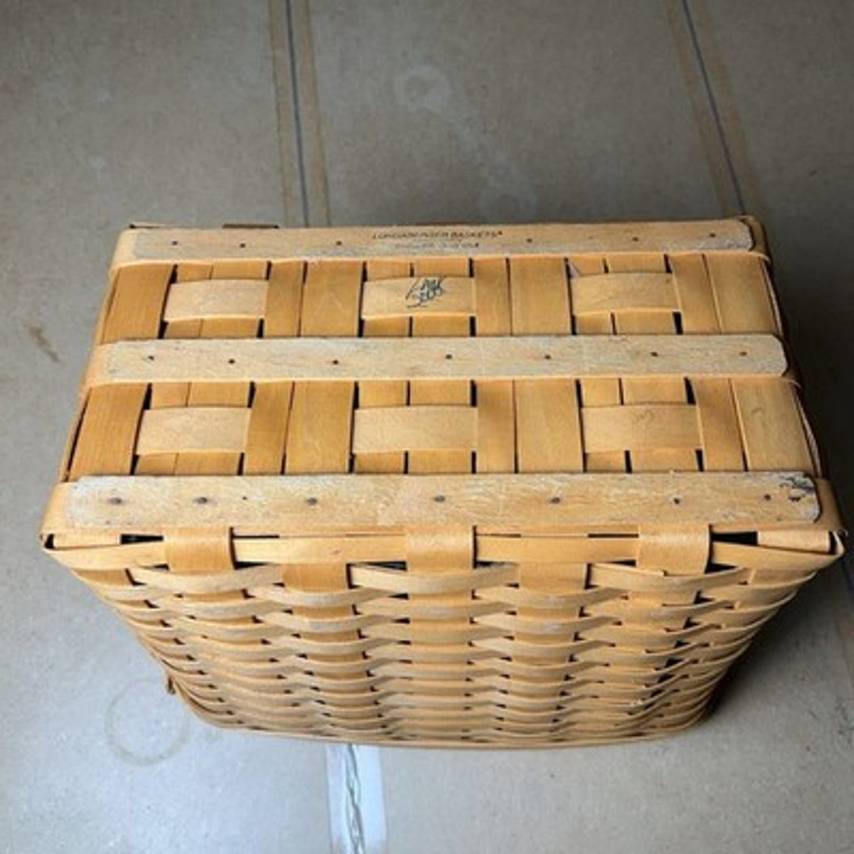 Longaberger Baskets Storage Basket Beige Medium Handle Rustic Made In USA