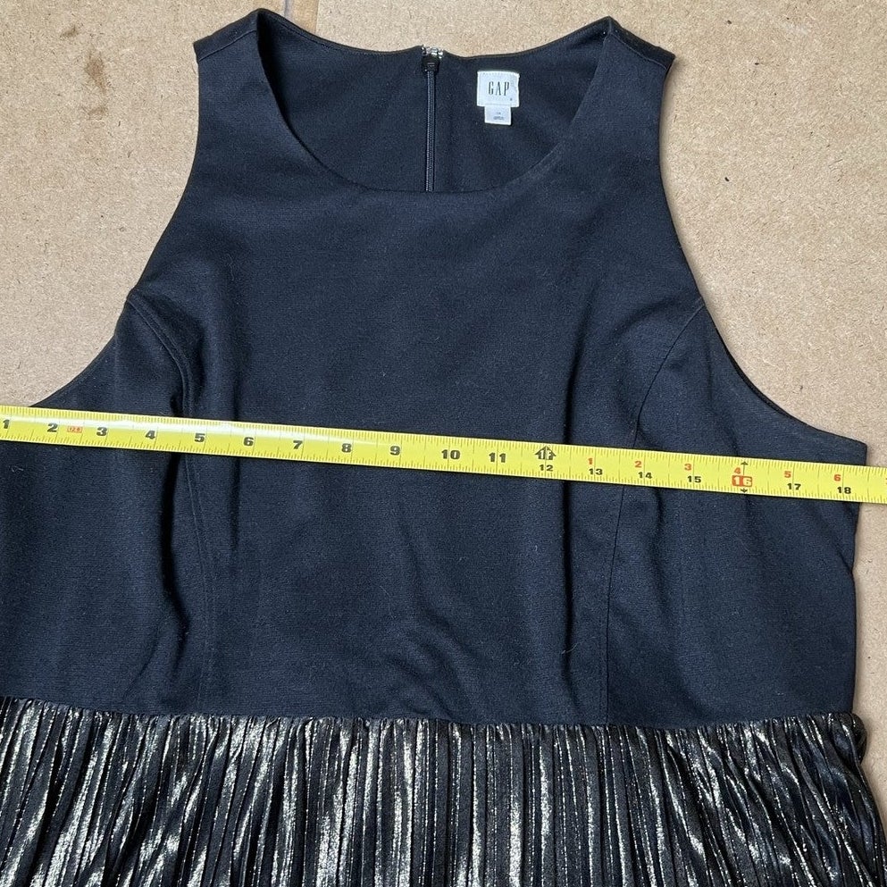 GAP Dress Womens 16 Black Pleated Metallic Skirt Midi Cocktail Lined Semi-Fitted