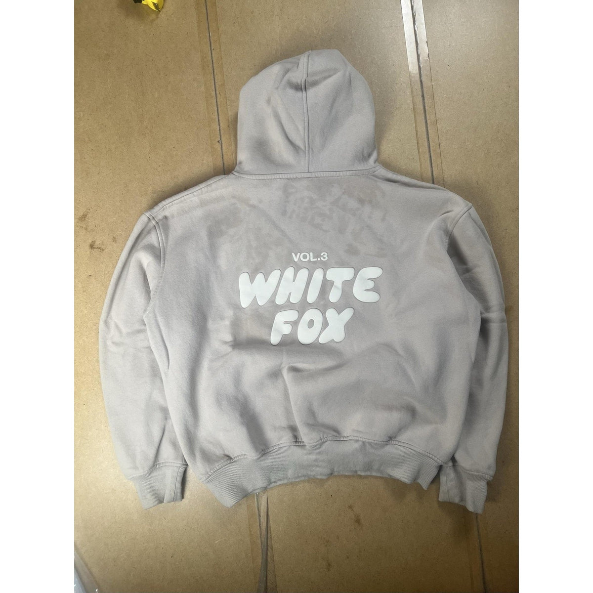 White Fox Sweater Unisex M Gray Pullover Hooded Lined Fleece Heavyweight Logo