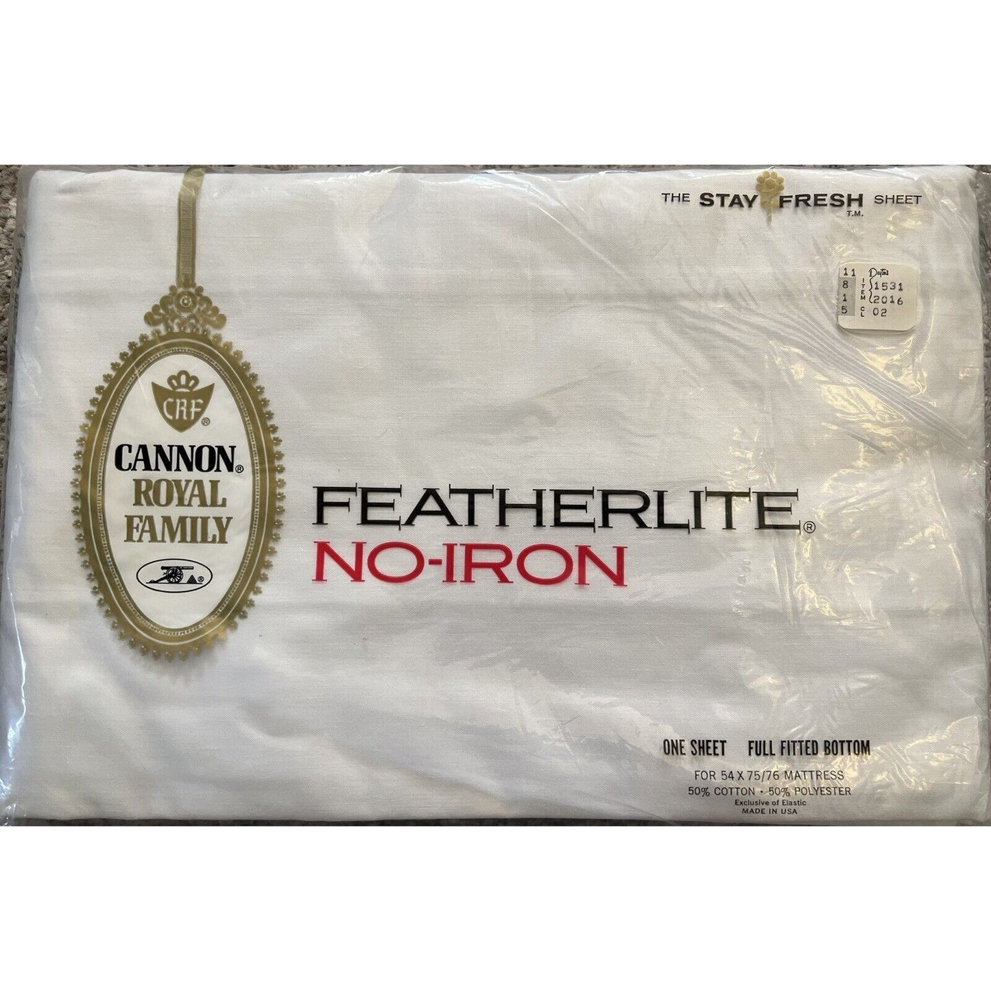 Vintage Cannon Royal Family Featherlite No-Iron Full Fitted Sheet White NWT