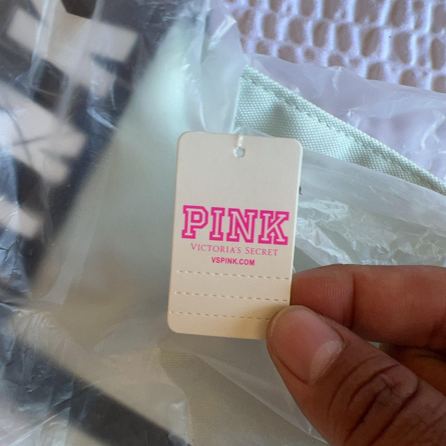 PINK Victoria's Secret Tote Bag Womens Large Green Polyester Canvas Lined Logo