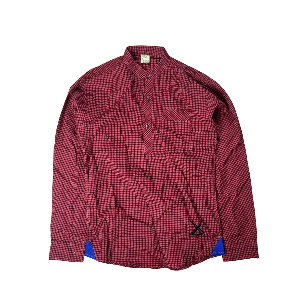 Robinhood Shirt Mens 38 Red Check Flannel Henley Long Sleeve Pockets Button