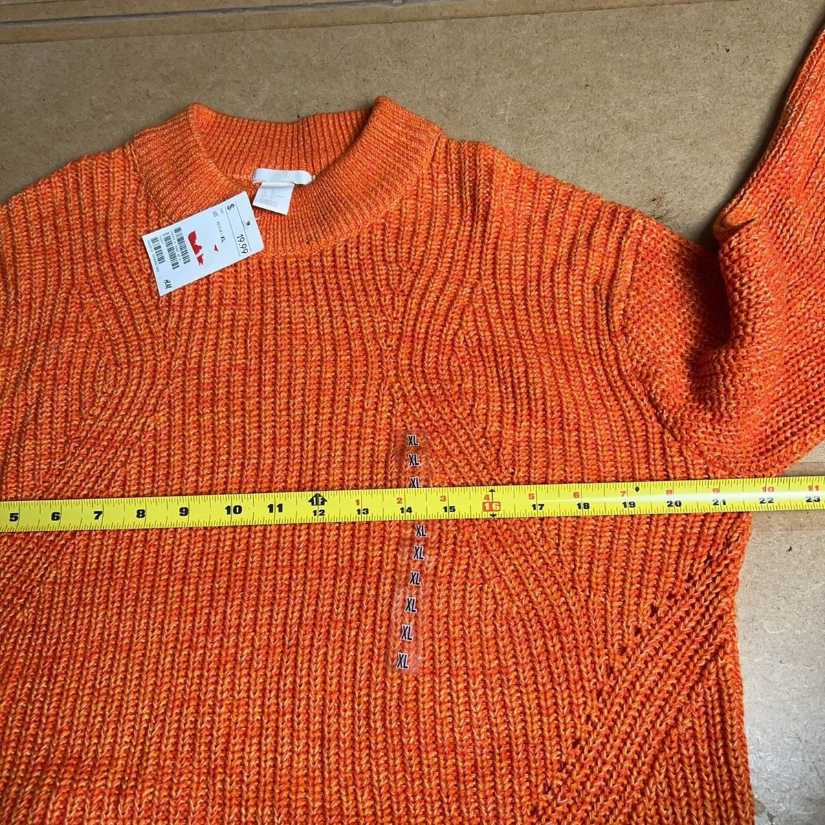H&M Sweater Womens XL Orange Chunky-Knit Pullover Crew Neck Heavyweight