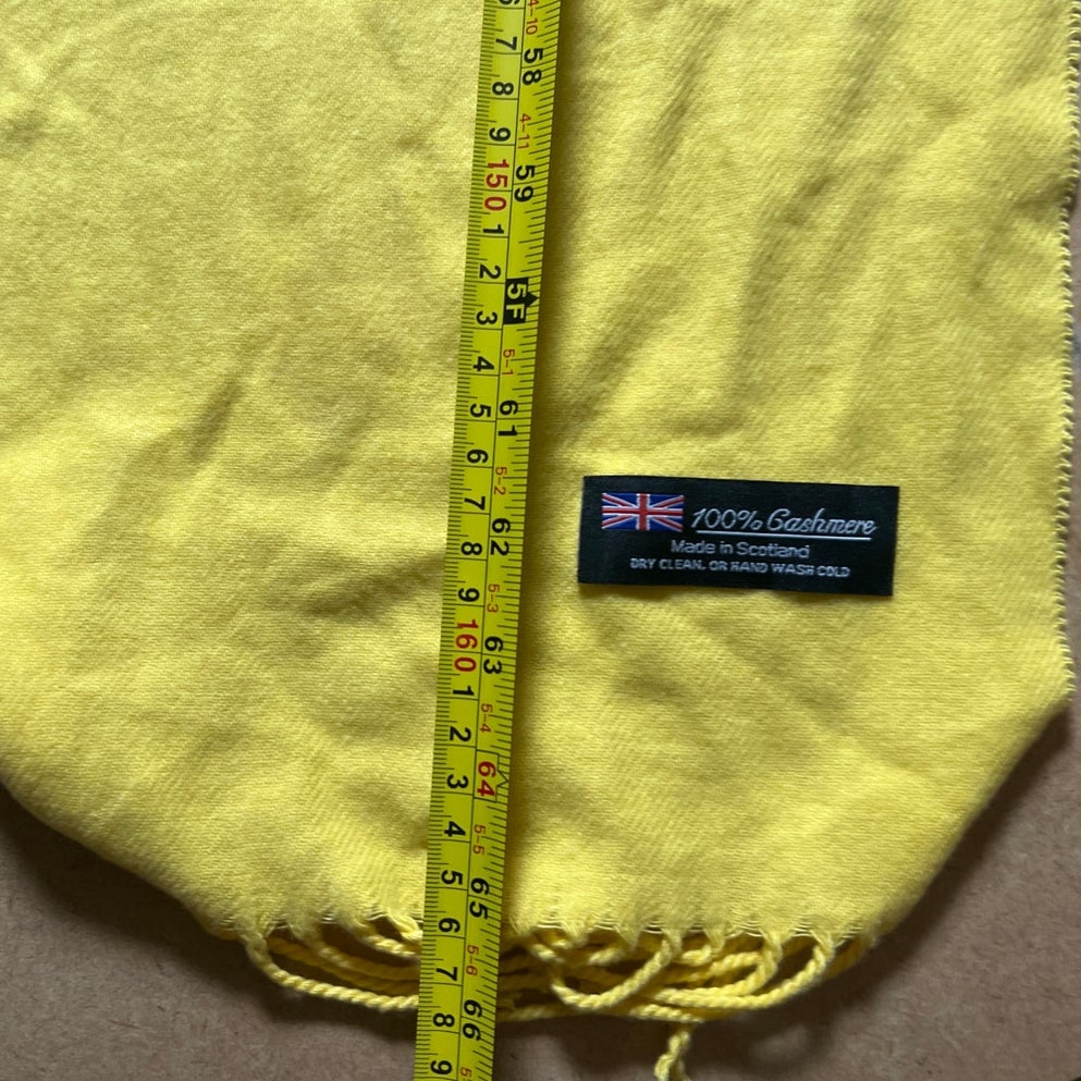100% Cashmere Yellow Scarf Made In Scotland Warm Wrap Wool Scarf Pure 65.5"