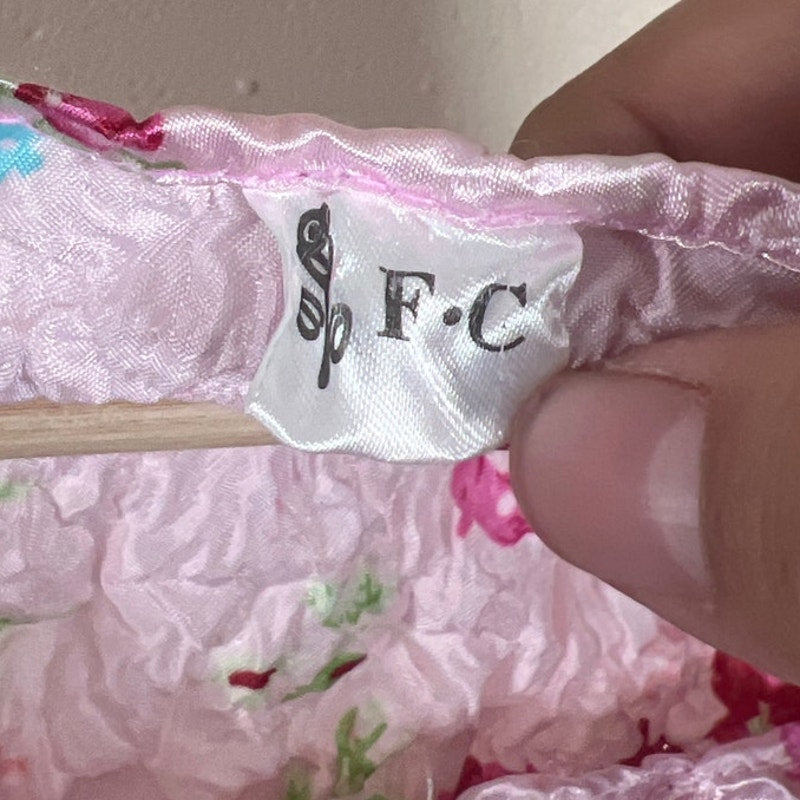 F C Purple Floral Popcorn Bubble Shirt One Size Crinkle Stretch