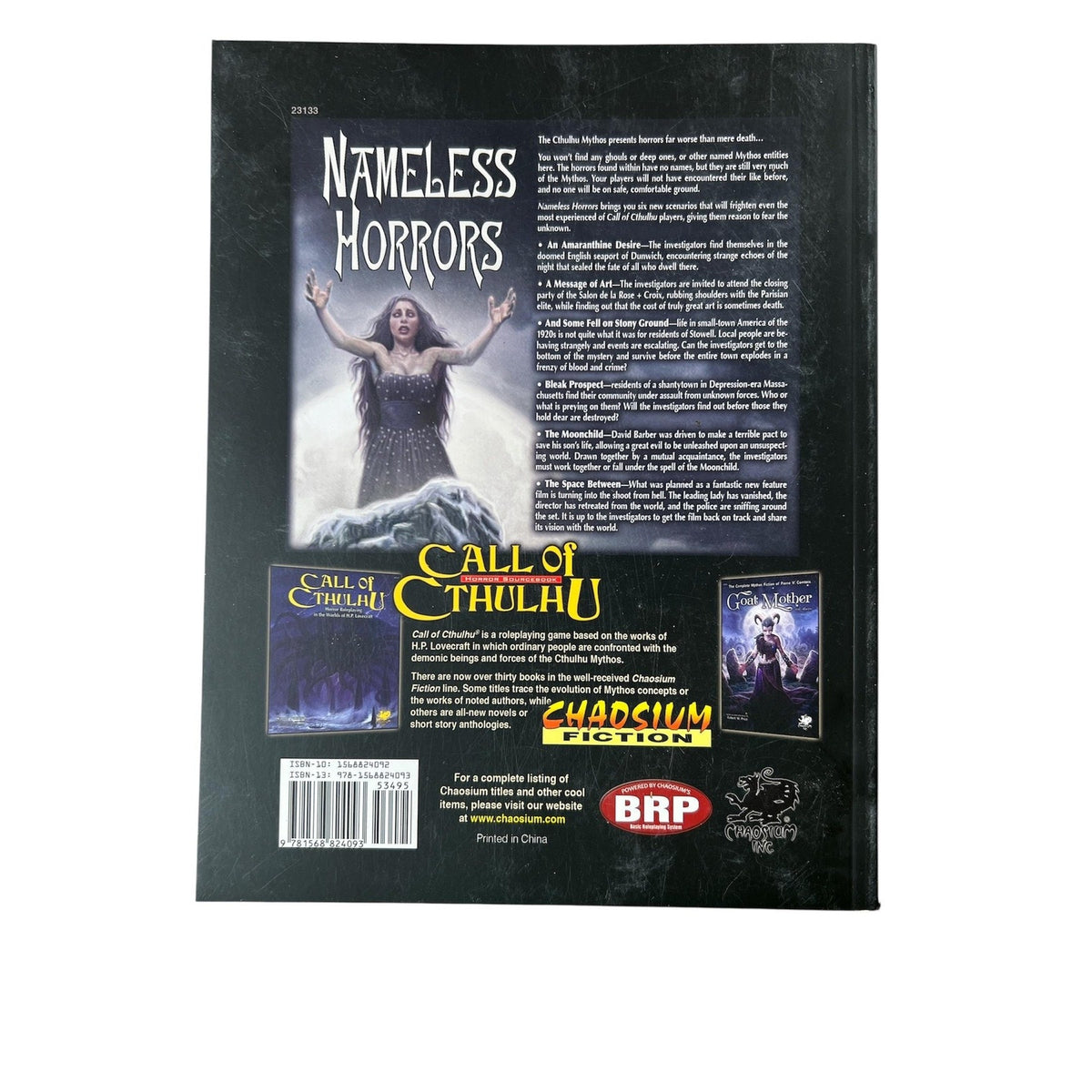 Call Of Cthulhu Nameless Horrors Chaosium Black Horror RPG Hardcover Fricker