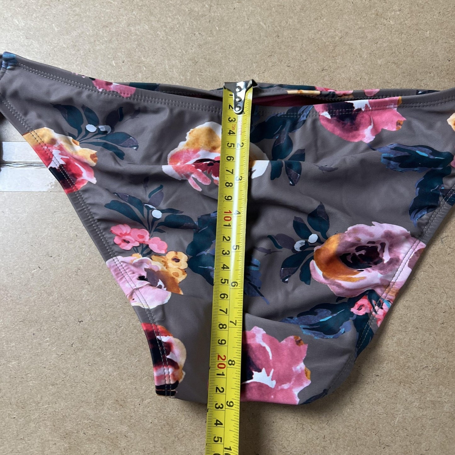 Shade & Shore Bottom Womens L Brown Bikini Lined Adjustable Stretch Bow Floral