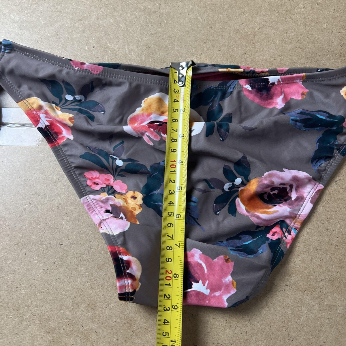 Shade & Shore Bottom Womens L Brown Bikini Lined Adjustable Stretch Bow Floral