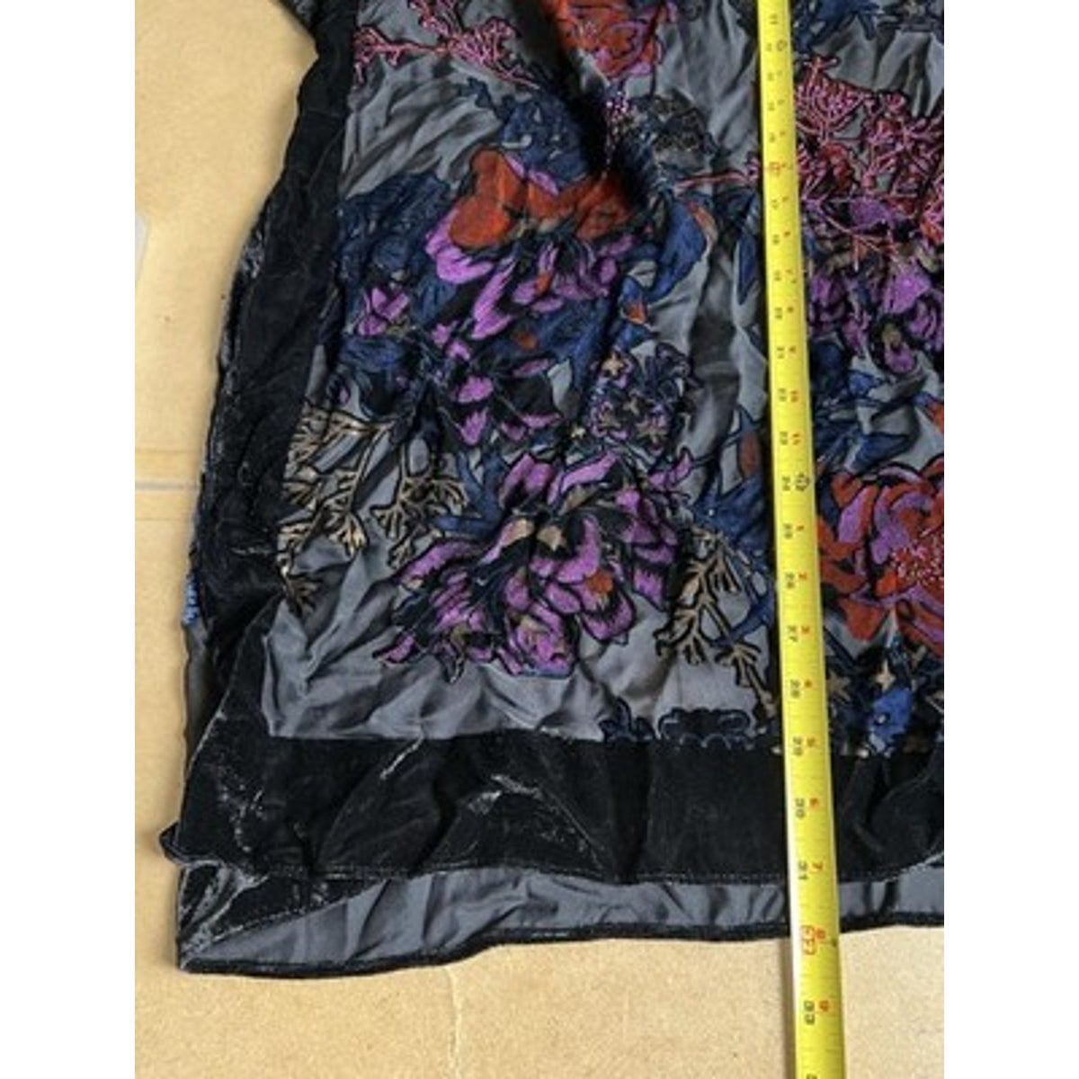 Michael Stars Cardigan Womens L Black Floral Velvet Sheer Open Embroidered